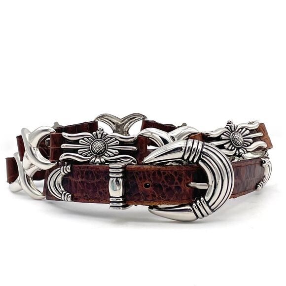 Captiva Brown Leather Silver Sunflower Link Concho Western Belt Size Medium VTG - Picture 10 of 10